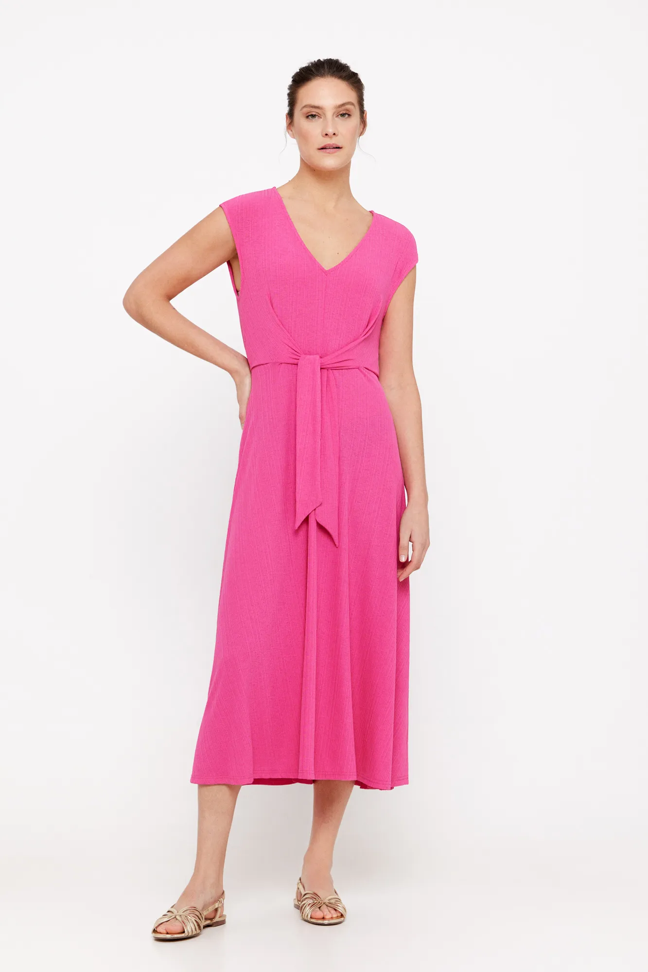 Cortefiel Vestido punto plisado nudo