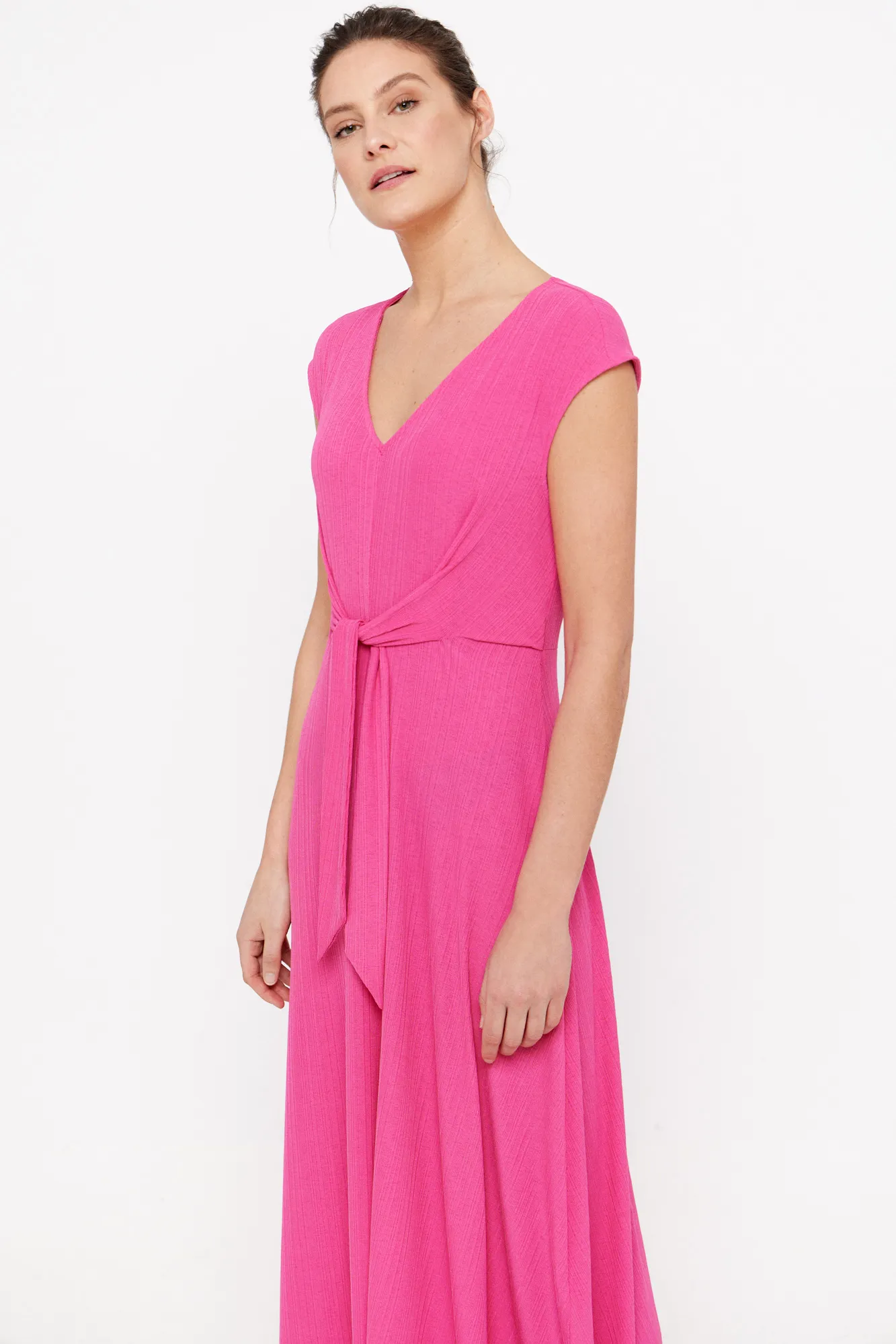 Cortefiel Vestido punto plisado nudo