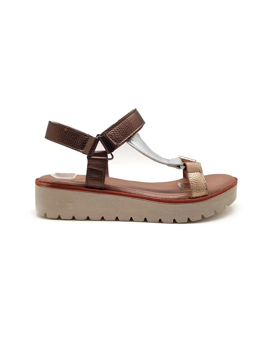 DAVS SANDALIA MUJER TONOS METALIZADOS CUÑA Y VELCRO X2309
