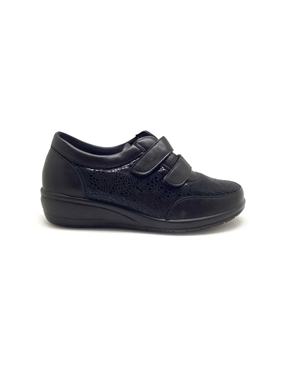 DAVS ZAPATO MUJER VELCRO Y CUÑA CÓMODO Y VERSÁTIL X2272NEGRO