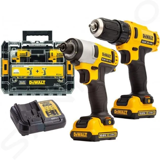DEWALT HERRAMIENTAS  KIT DE ATORNILLADOR PERFORADOR Y DESTORNILLADOR DE IMPACTO A BATERíA 10,8V, 2 BATERíAS DE 2,0 AH XR, CON C
