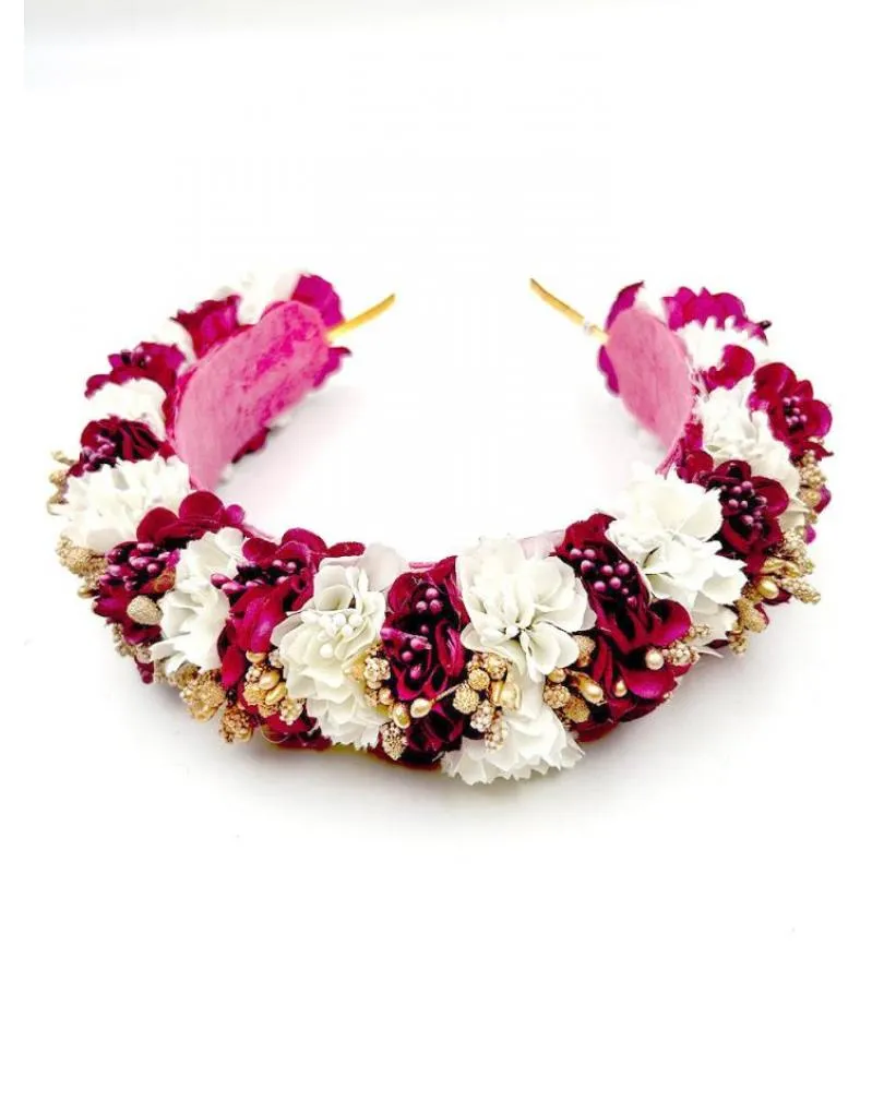 DIADEMAS DE FLORES BUGAMBILIAS Y BLANCAS PARA BODAS Y EVENTOS
