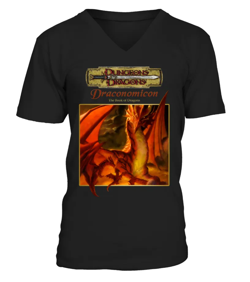 DND3RD5.003BK. MONSTERS NPCS EQUIPMENT  DRACONOMICON  THE BOOK OF DRAGONS CAMISETA CUELLO EN V UNISEX