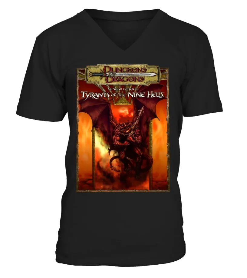 DND3RD5.007BK. MONSTERS NPCS EQUIPMENT  FIENDISH CODEX II, TYRANTS OF THE NINE HELLS CAMISETA CUELLO EN V UNISEX