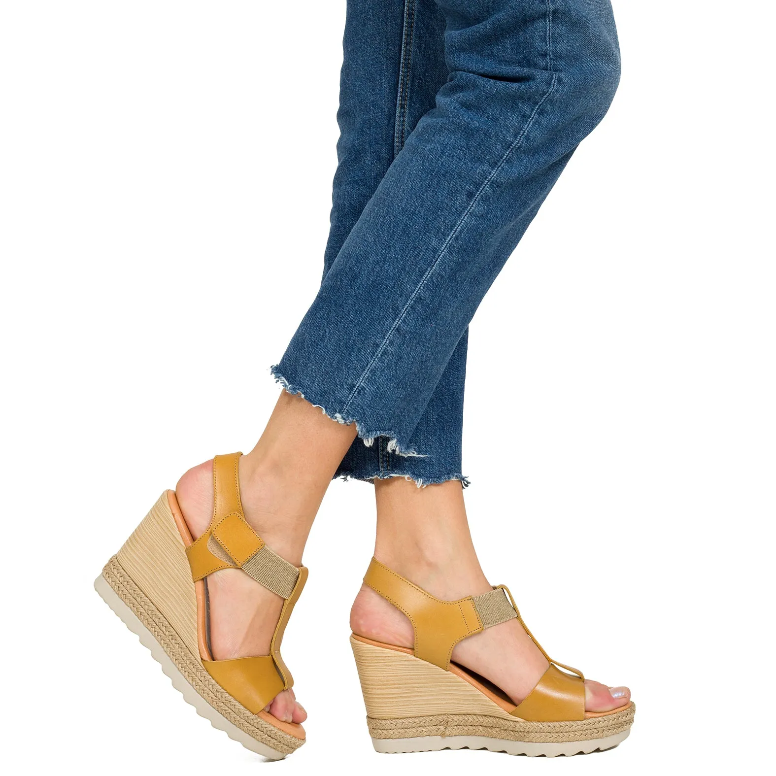 ELÁSTICO – Cuña con velcro y elástico MOSTAZA