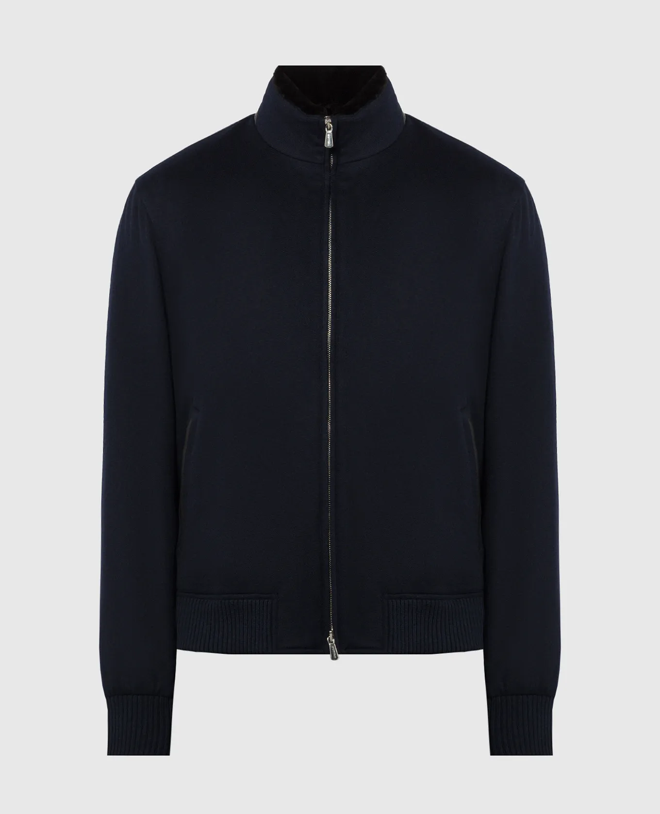 Enrico Mandelli Blue cashmere jacket with mink fur and deerskin inserts