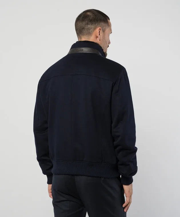 Enrico Mandelli Blue cashmere jacket with mink fur and deerskin inserts