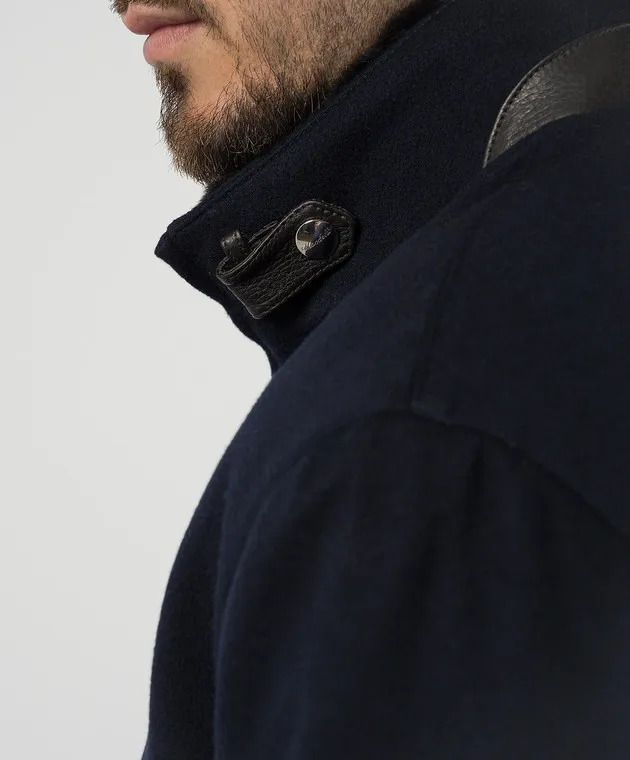 Enrico Mandelli Blue cashmere jacket with mink fur and deerskin inserts
