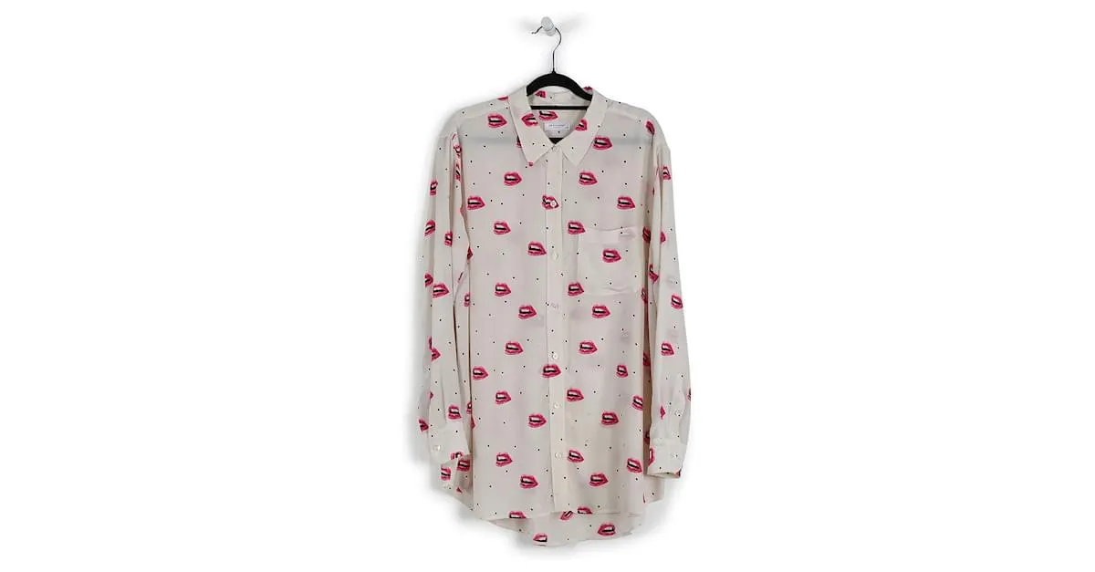 Equipment Camisa de seda con estampado de labios en blanco y rosa Multicolor 