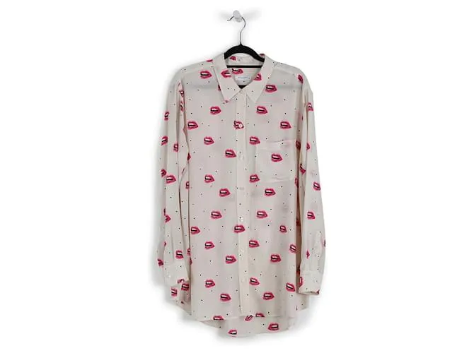 Equipment Camisa de seda con estampado de labios en blanco y rosa Multicolor 