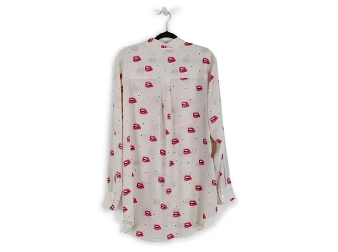 Equipment Camisa de seda con estampado de labios en blanco y rosa Multicolor 