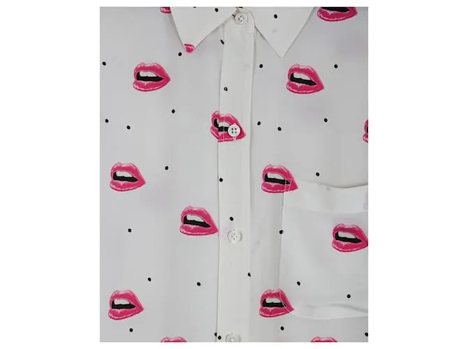 Equipment Camisa de seda con estampado de labios en blanco y rosa Multicolor 