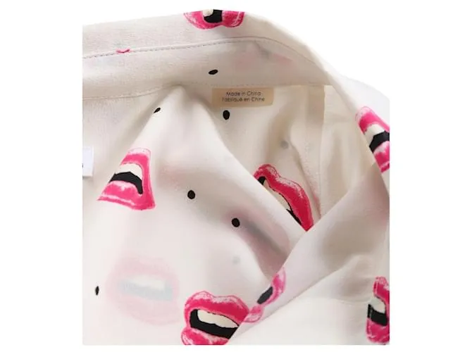 Equipment Camisa de seda con estampado de labios en blanco y rosa Multicolor 