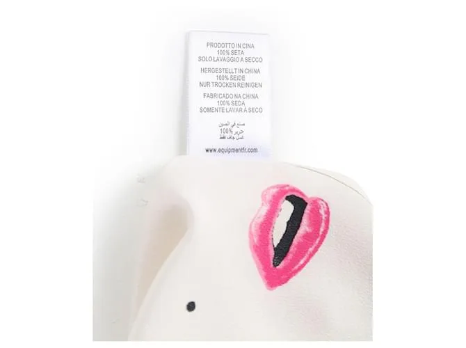 Equipment Camisa de seda con estampado de labios en blanco y rosa Multicolor 