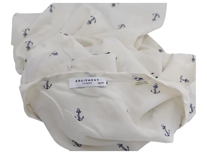 Equipment Camisa Riley con estampado de anclas en seda estampada blanca 