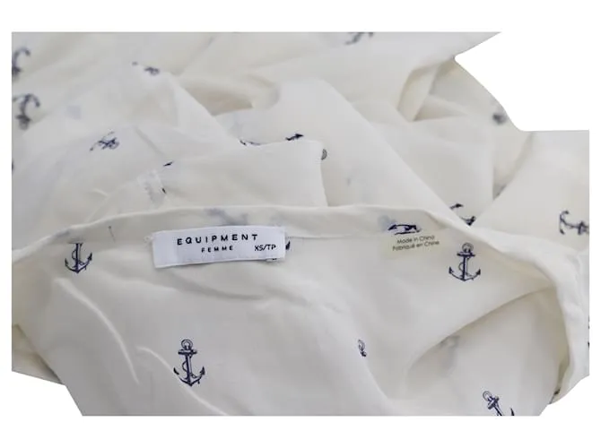Equipment Camisa Riley con estampado de anclas en seda estampada blanca 