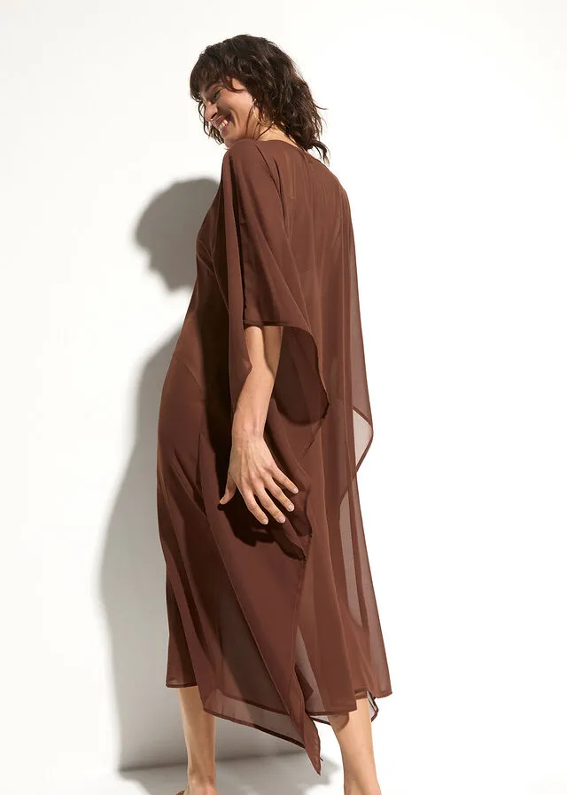 Exclusivo vestido tipo kimono de gasa para la playa Marrón oscuro