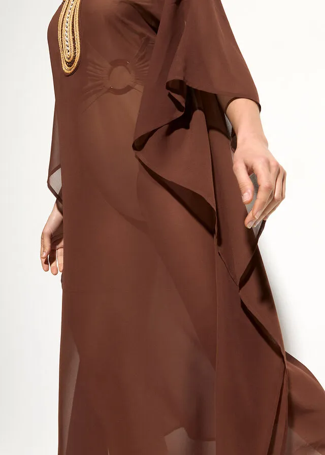 Exclusivo vestido tipo kimono de gasa para la playa Marrón oscuro