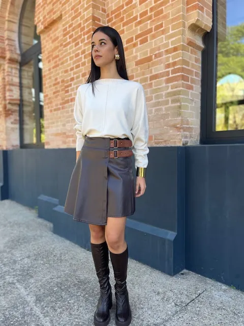 Falda Mini Polipiel  Marrón
