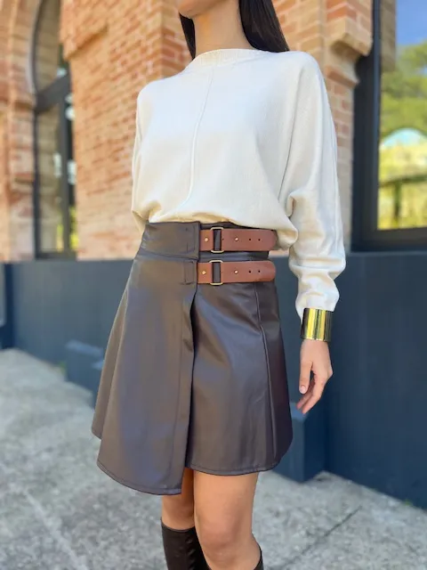 Falda Mini Polipiel  Marrón