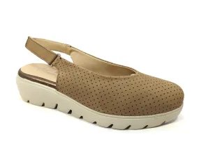 Galiana Sandalia cuña picado velcro 2073 Taupe