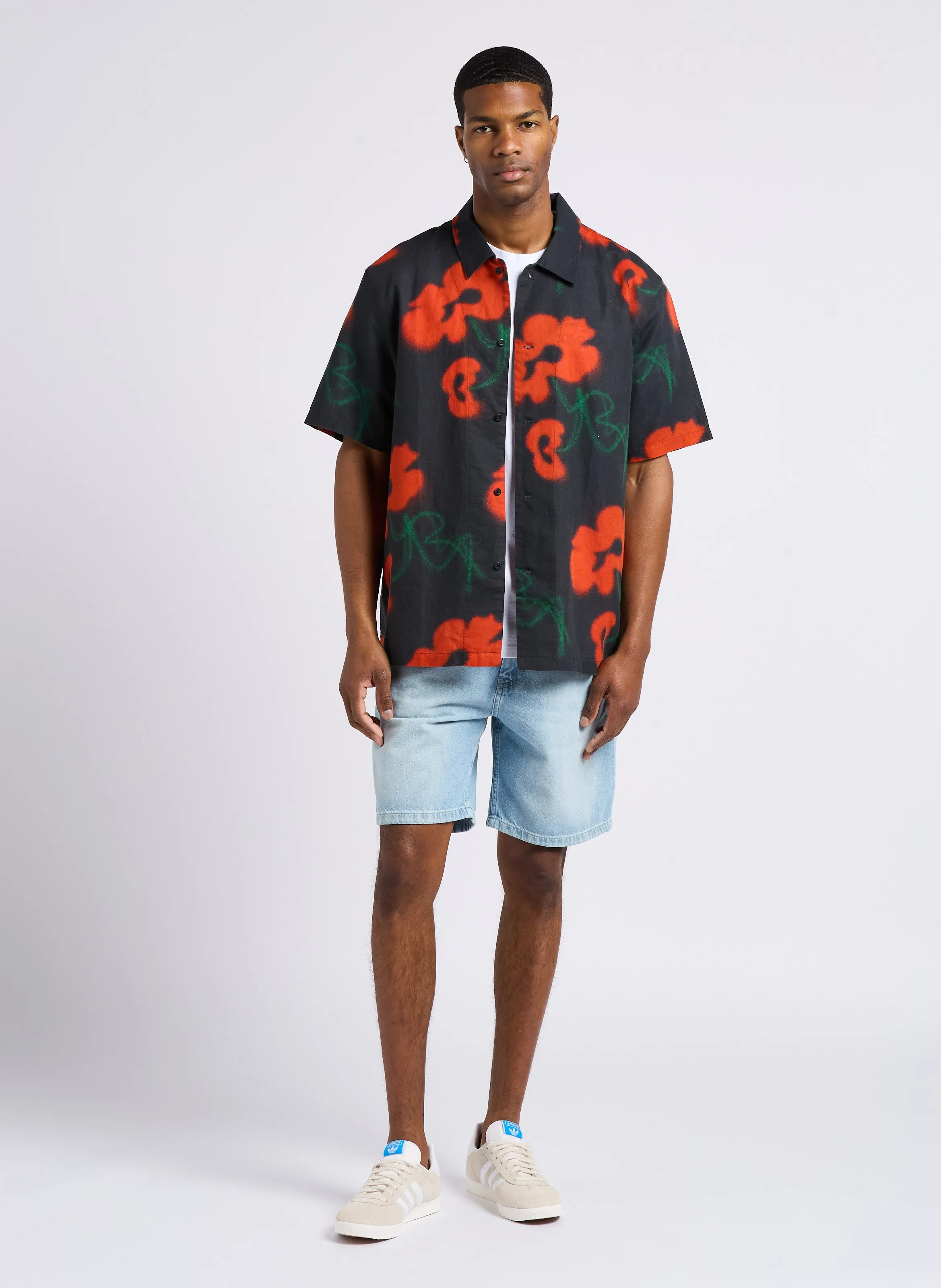 GARDEN SOCIETY  CAMISA DE CUELLO CLáSICO ESTAMPADA FLORAL EN LINO Y ALGODóN MEZCLADO EN MULTICOLOR