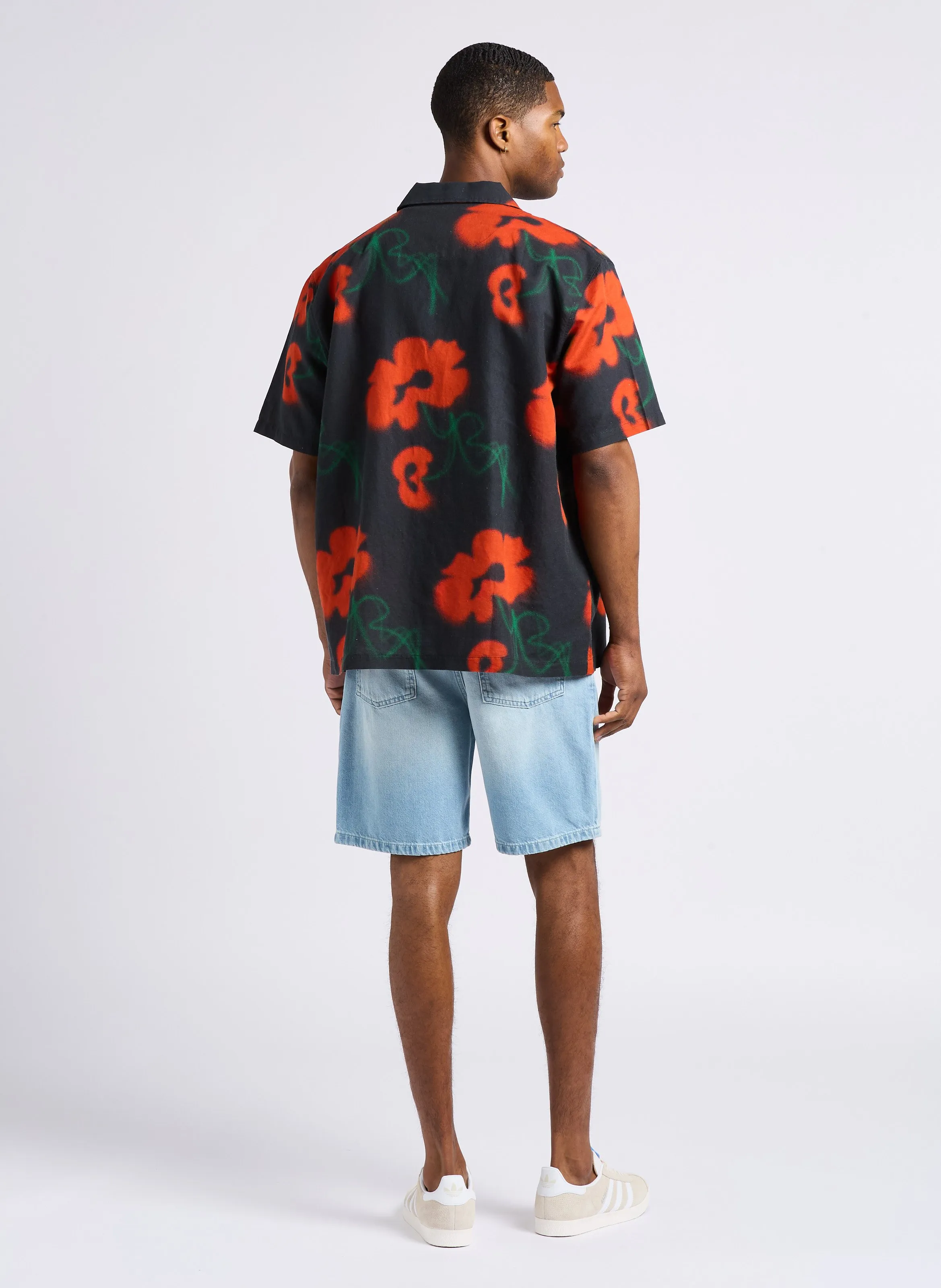 GARDEN SOCIETY  CAMISA DE CUELLO CLáSICO ESTAMPADA FLORAL EN LINO Y ALGODóN MEZCLADO EN MULTICOLOR
