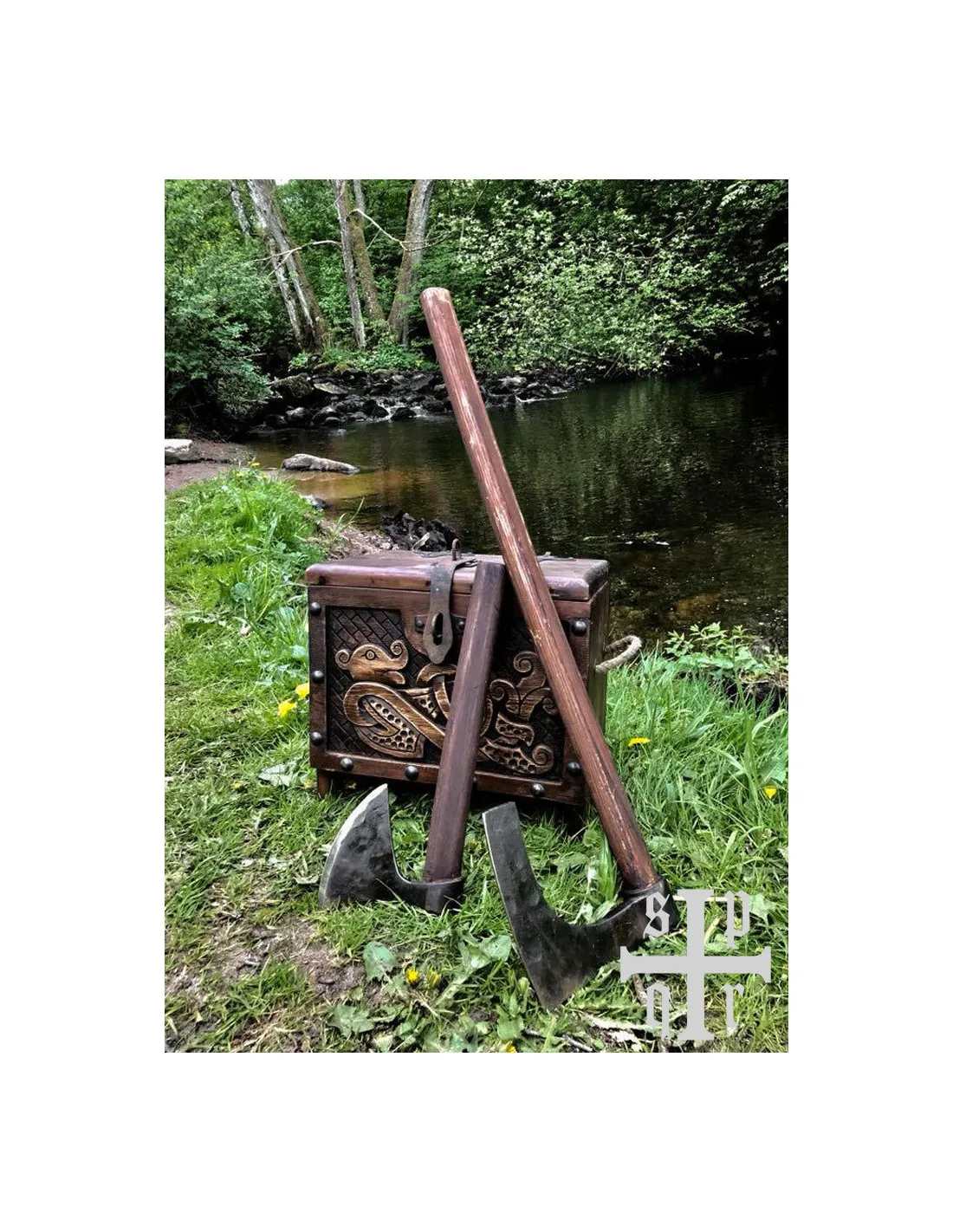 Hacha barbuda vikinga, forjada a mano (74 cm.)