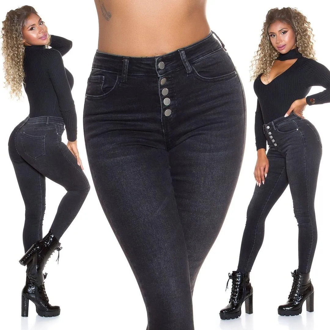 Jeans ajustados con botones negro