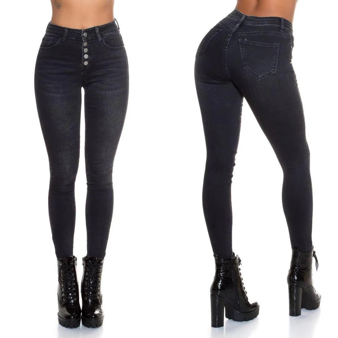 Jeans ajustados con botones negro