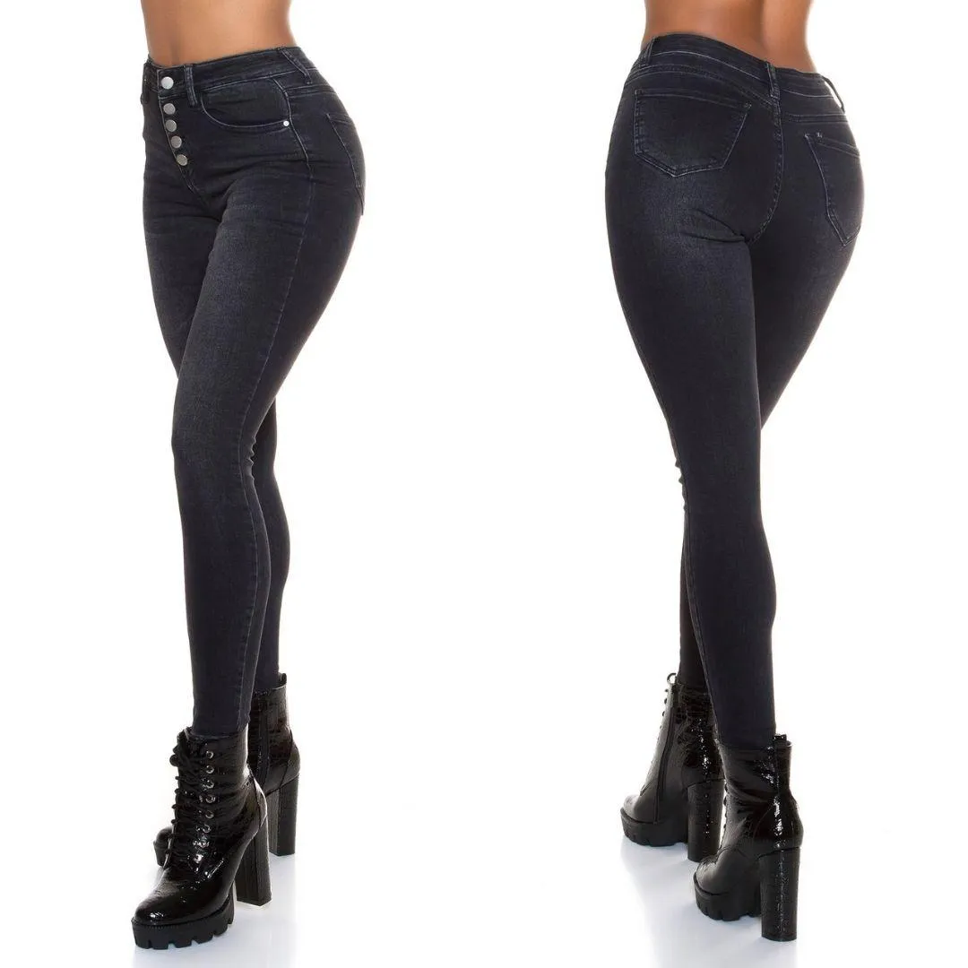 Jeans ajustados con botones negro