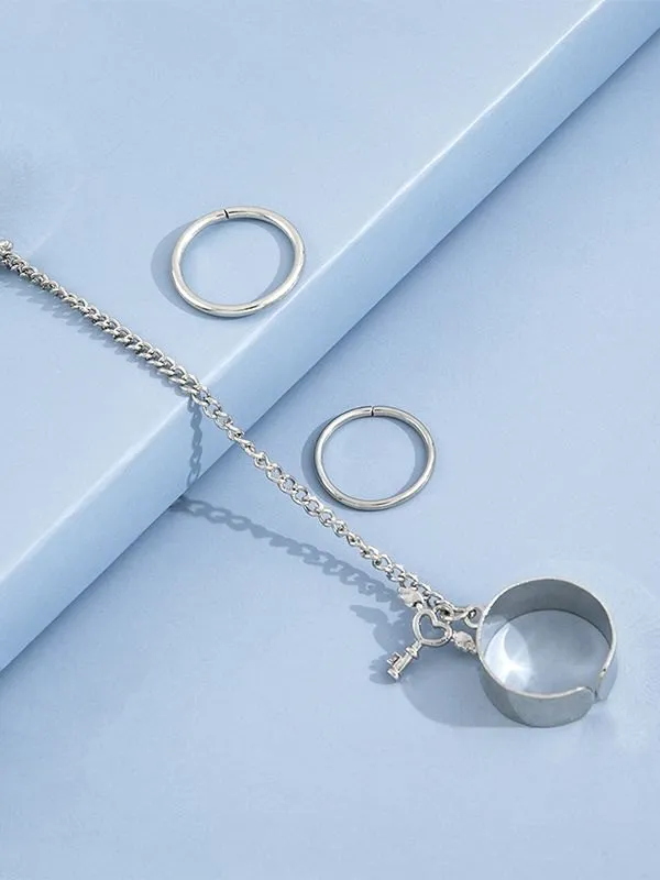 Juego de anillos de puño con colgante de llave de corazón