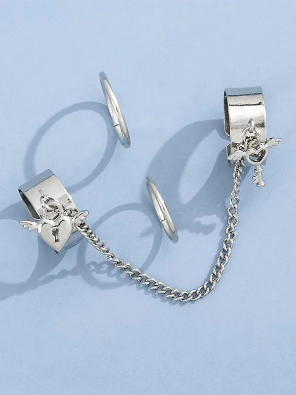 Juego de anillos de puño con colgante de llave de corazón