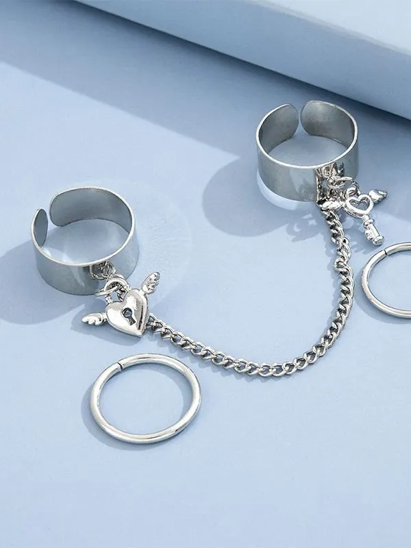 Juego de anillos de puño con colgante de llave de corazón