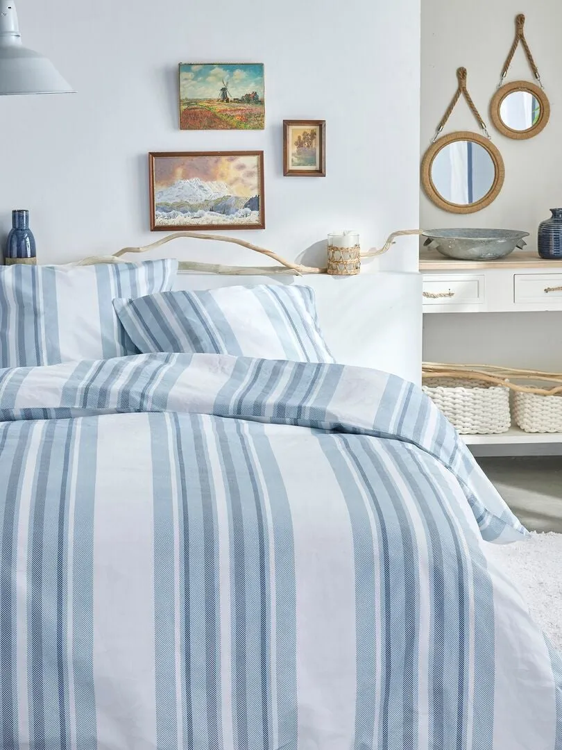 JUEGO DE CAMA A RAYAS  AZUL