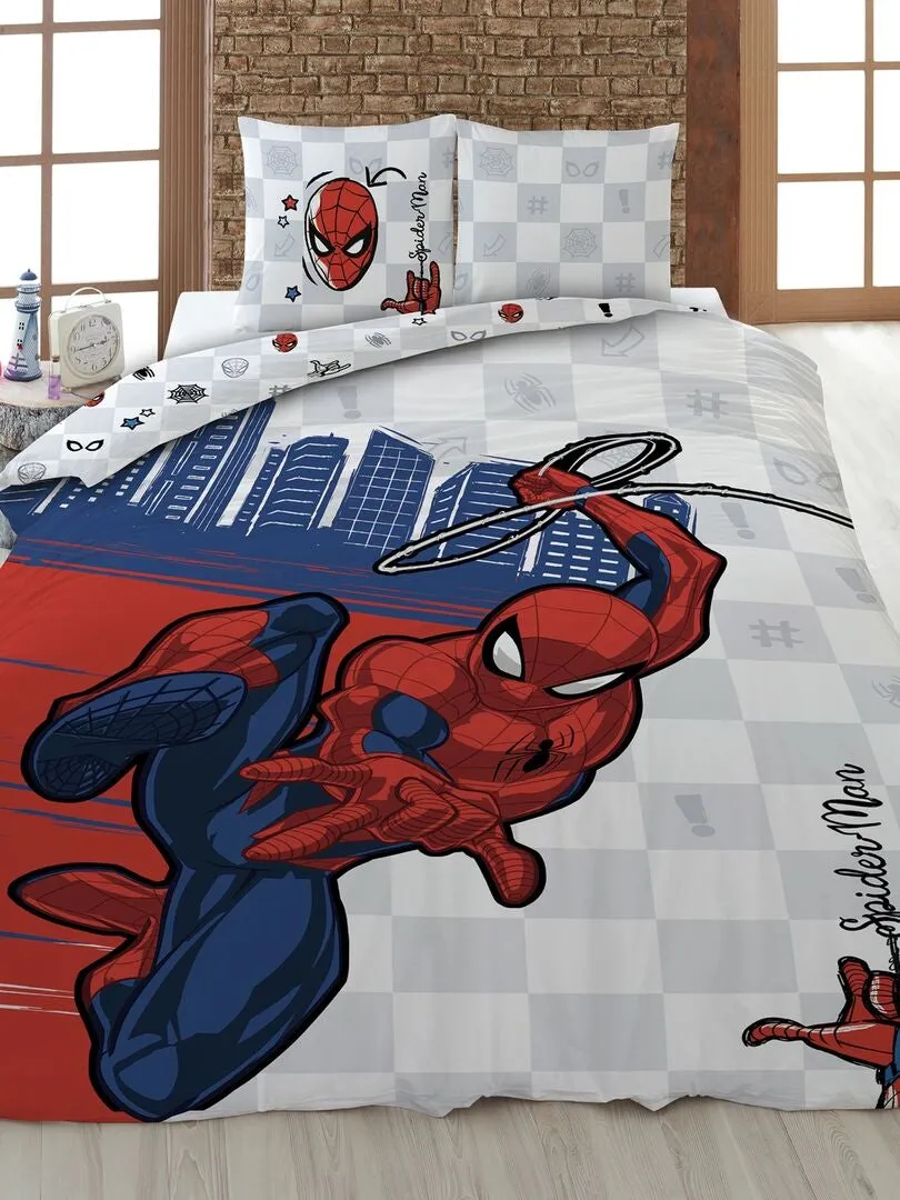 JUEGO DE CAMA DOBLE  BLANCO/AZUL/ROJO