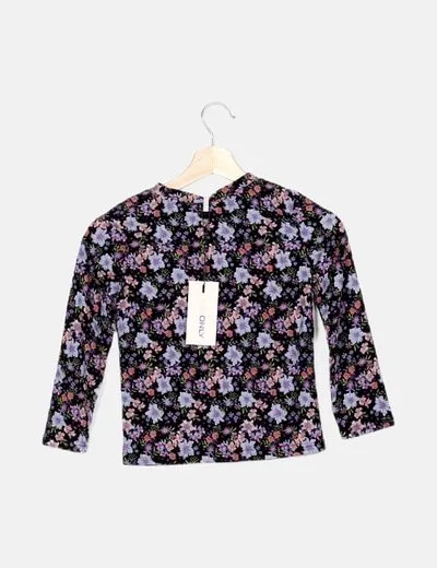 KIDS ONLY Camiseta negra estampado floral