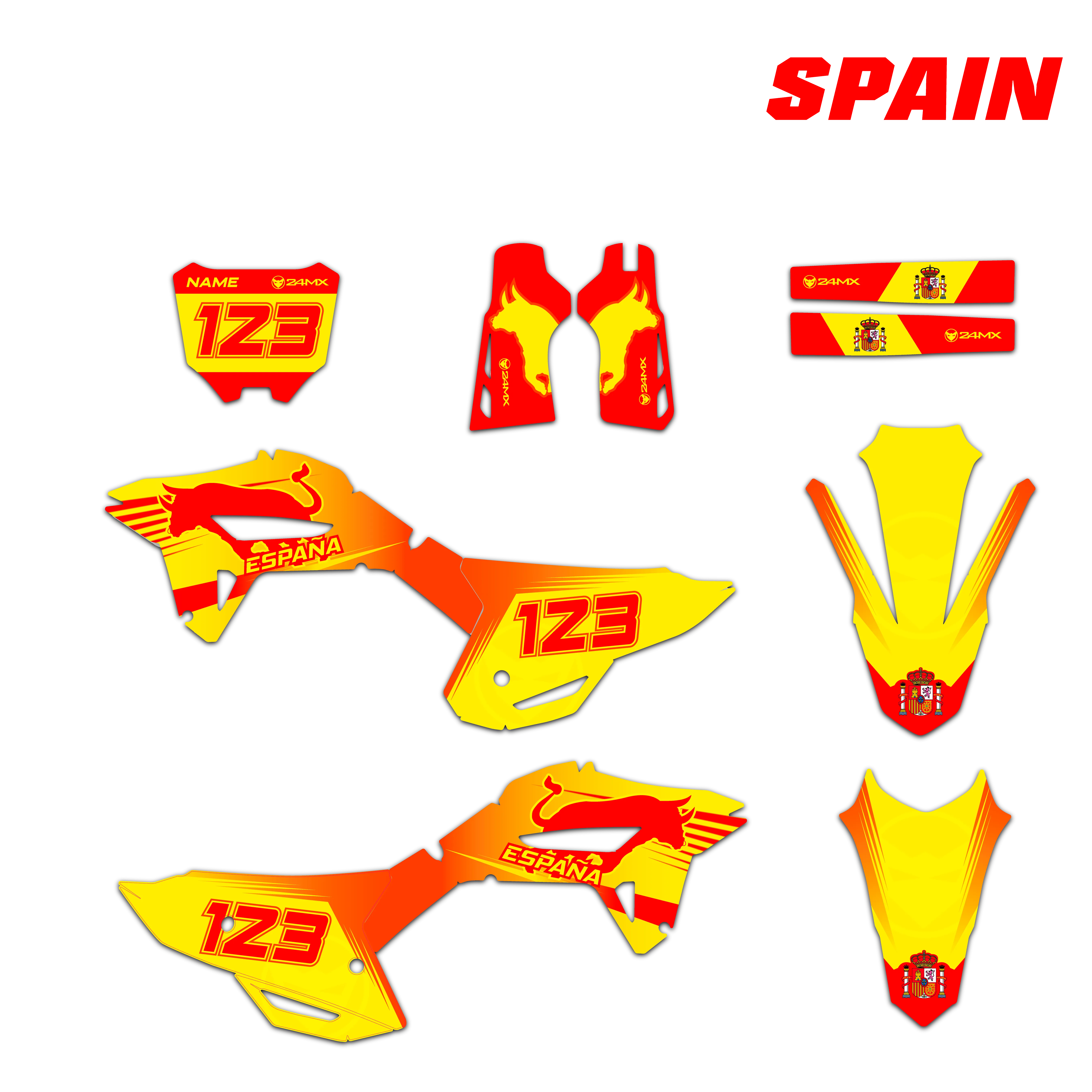 Kit de Adhesivos 24MX Spain Patriotic con Número y Nombre