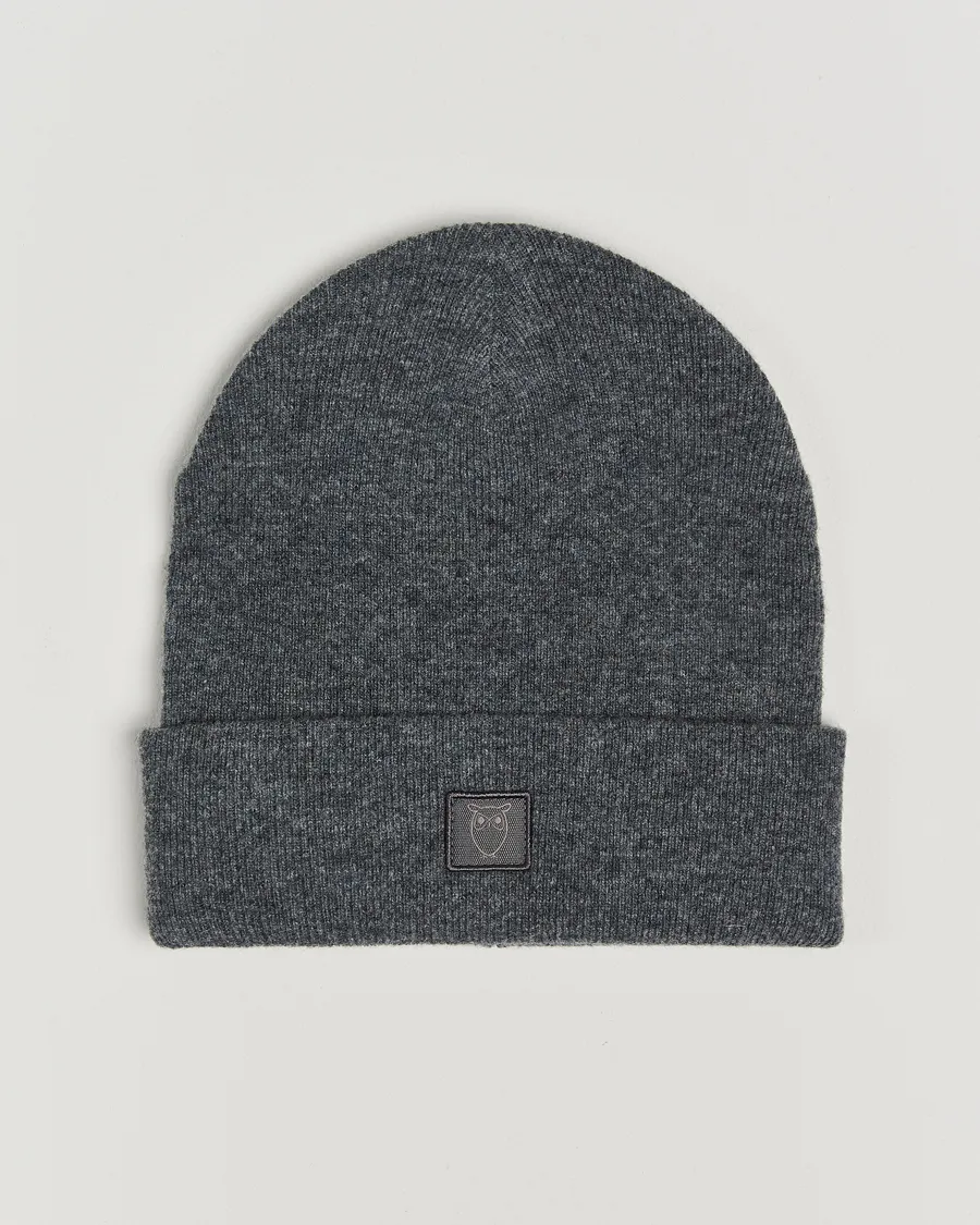 KnowledgeCotton Apparel Double Layer Wool Beanie Dark Grey