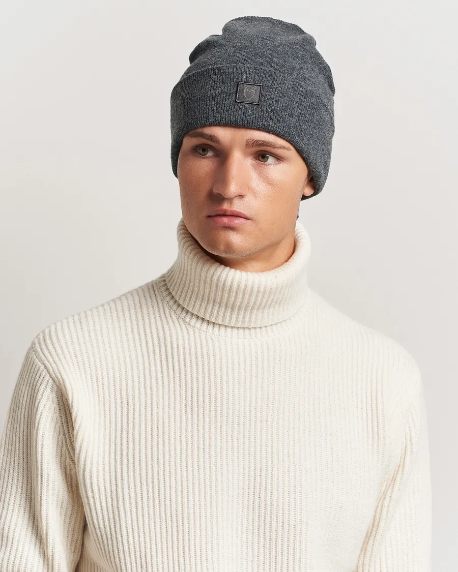 KnowledgeCotton Apparel Double Layer Wool Beanie Dark Grey