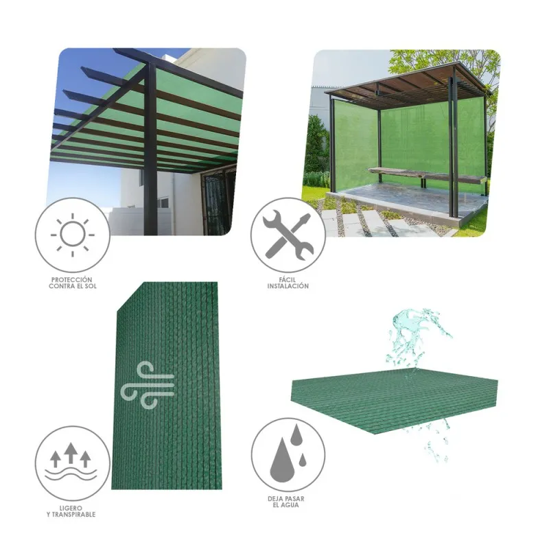 Malla Sombreo Rollo 1,5 x 50 metros, Reduce Radiación, Protección Jardín y Terraza, Regula Temperatura, Color Verde Claro