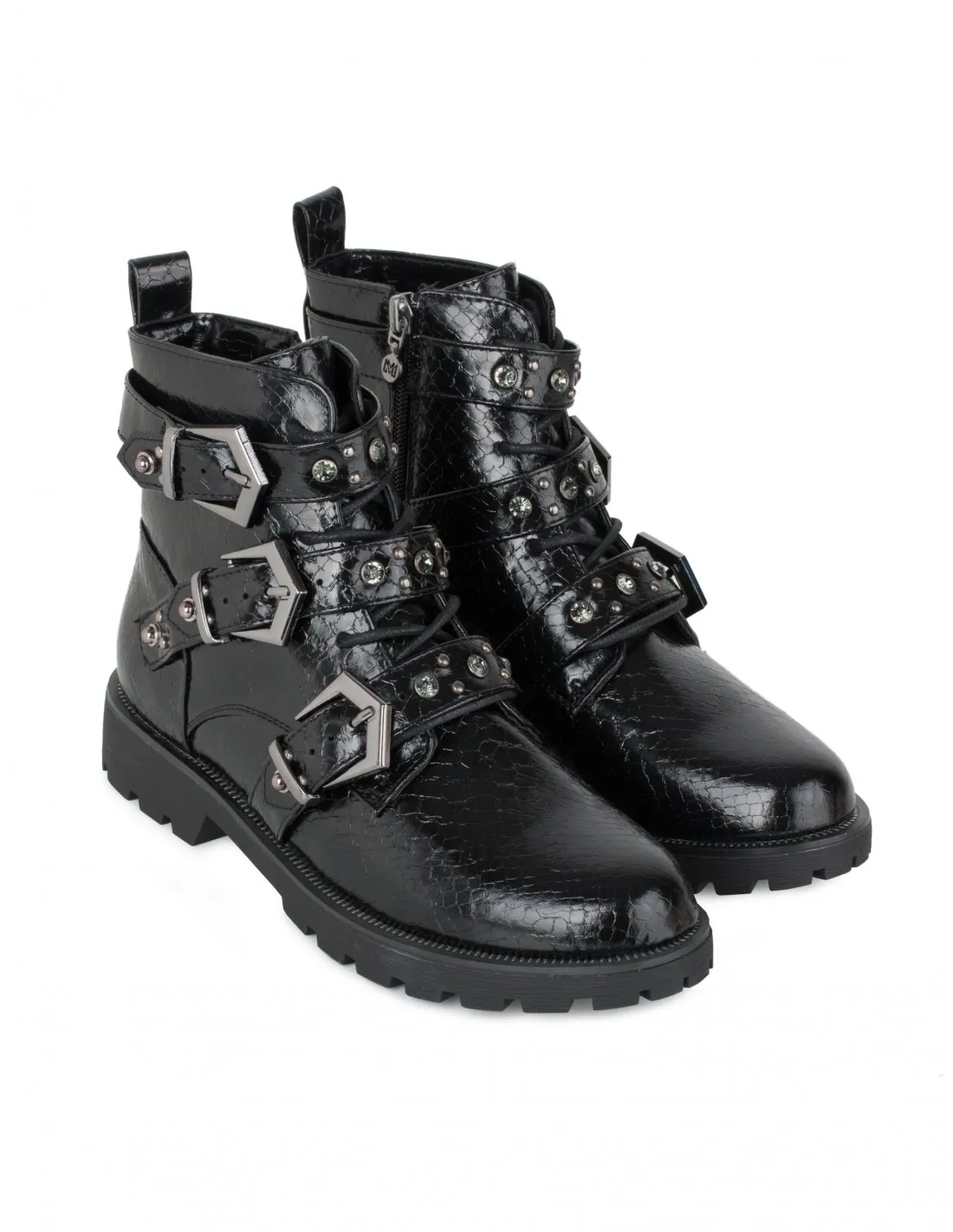 MARIA MARE Botines Rockeros Hebillas Negros