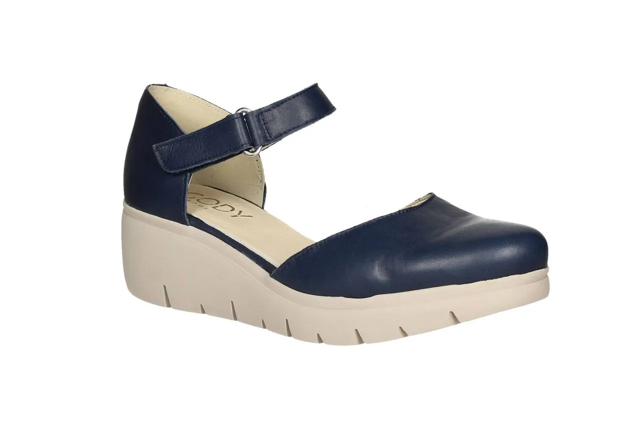 Mercedes Piel Azul Lados Abiertos Velcro Lateral