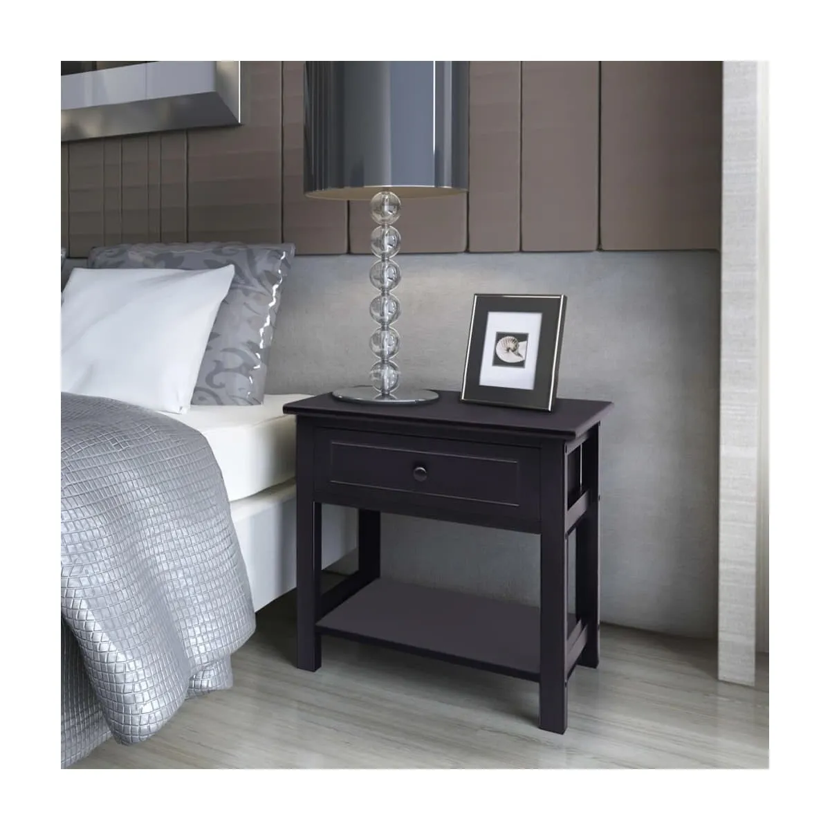 Mesita de noche de madera negro