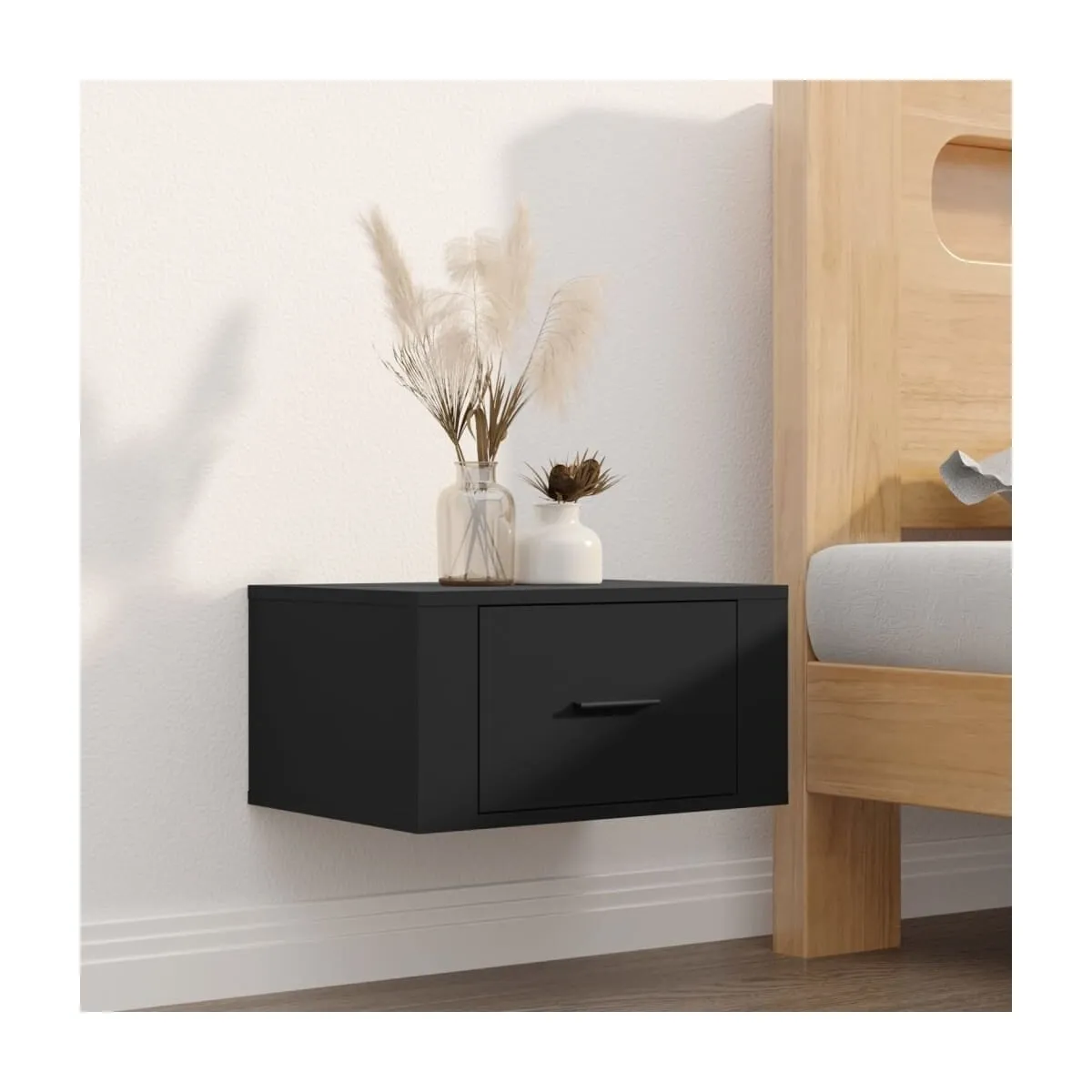 Mesita de noche de pared negro 50x36x25 cm