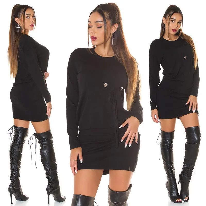 Minivestido holgado negro manga larga