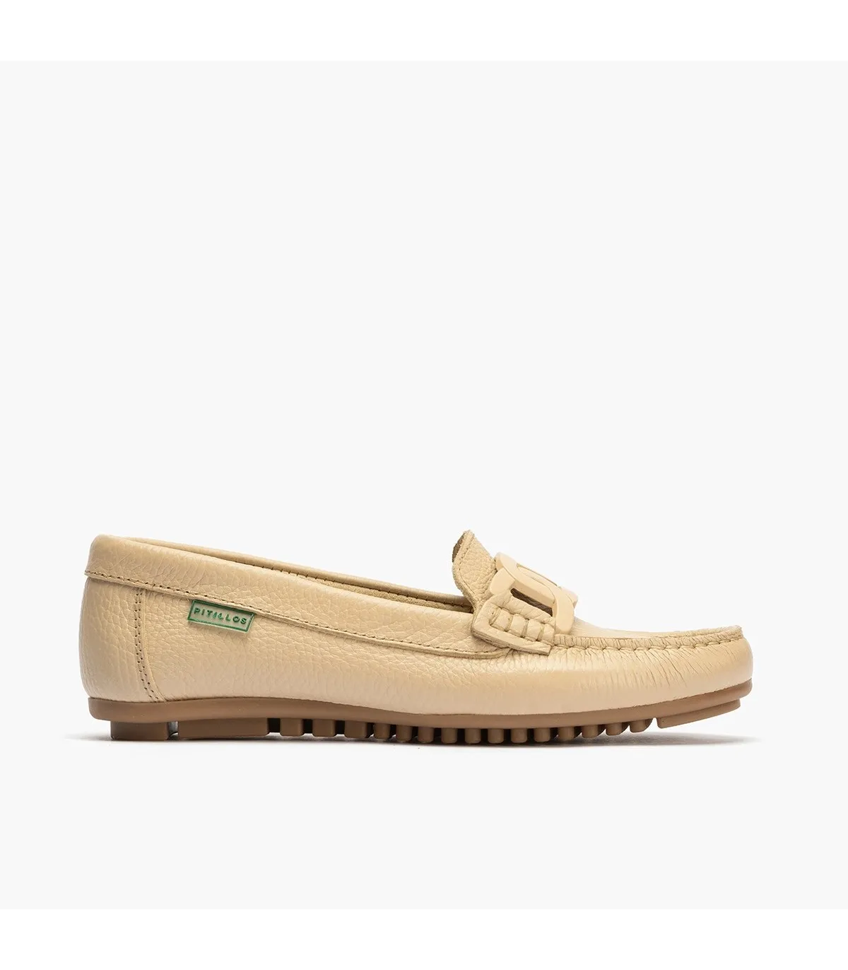 Mocasines de mujer con adorno eslabón y suela de goma CREMA