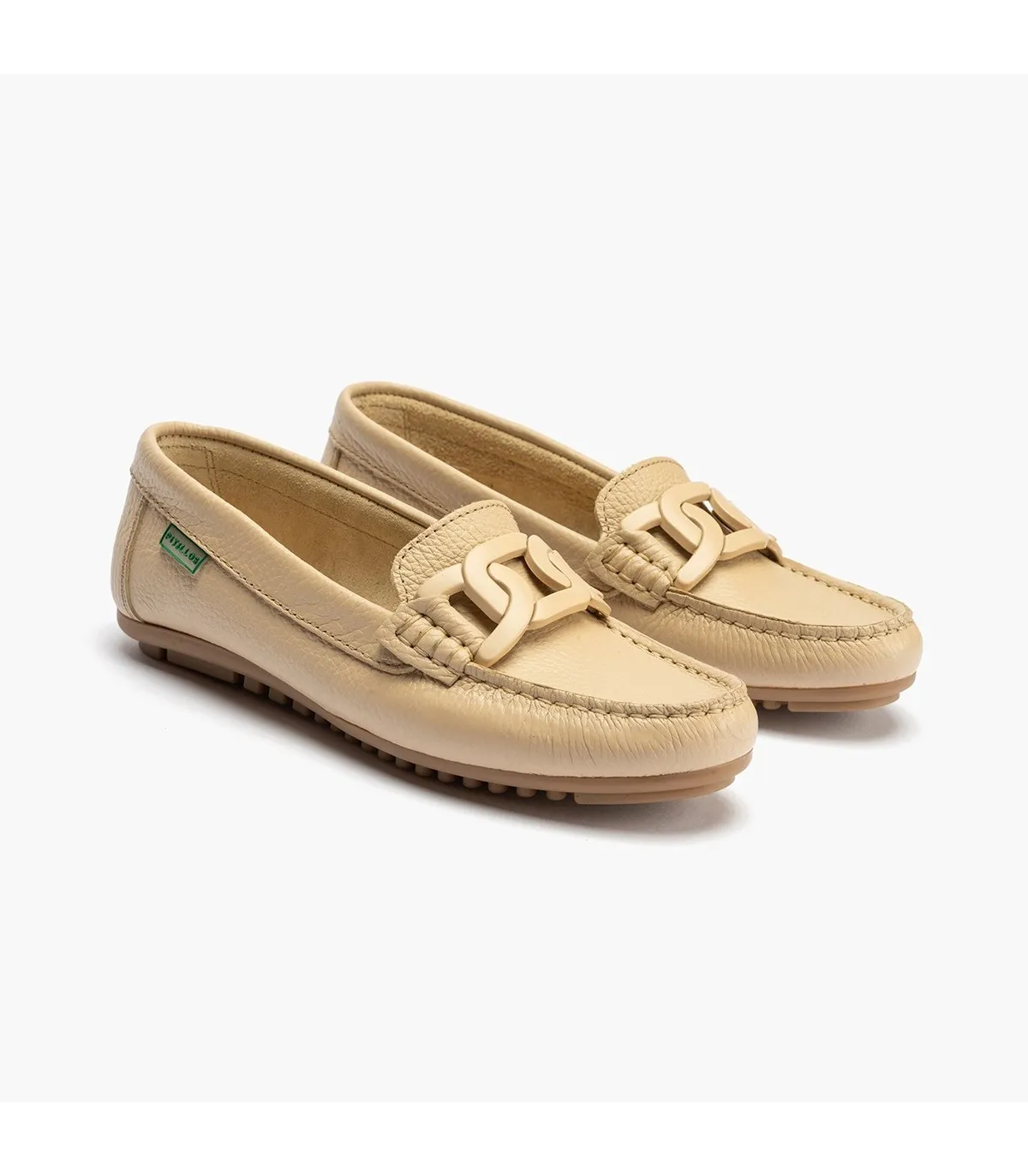Mocasines de mujer con adorno eslabón y suela de goma CREMA