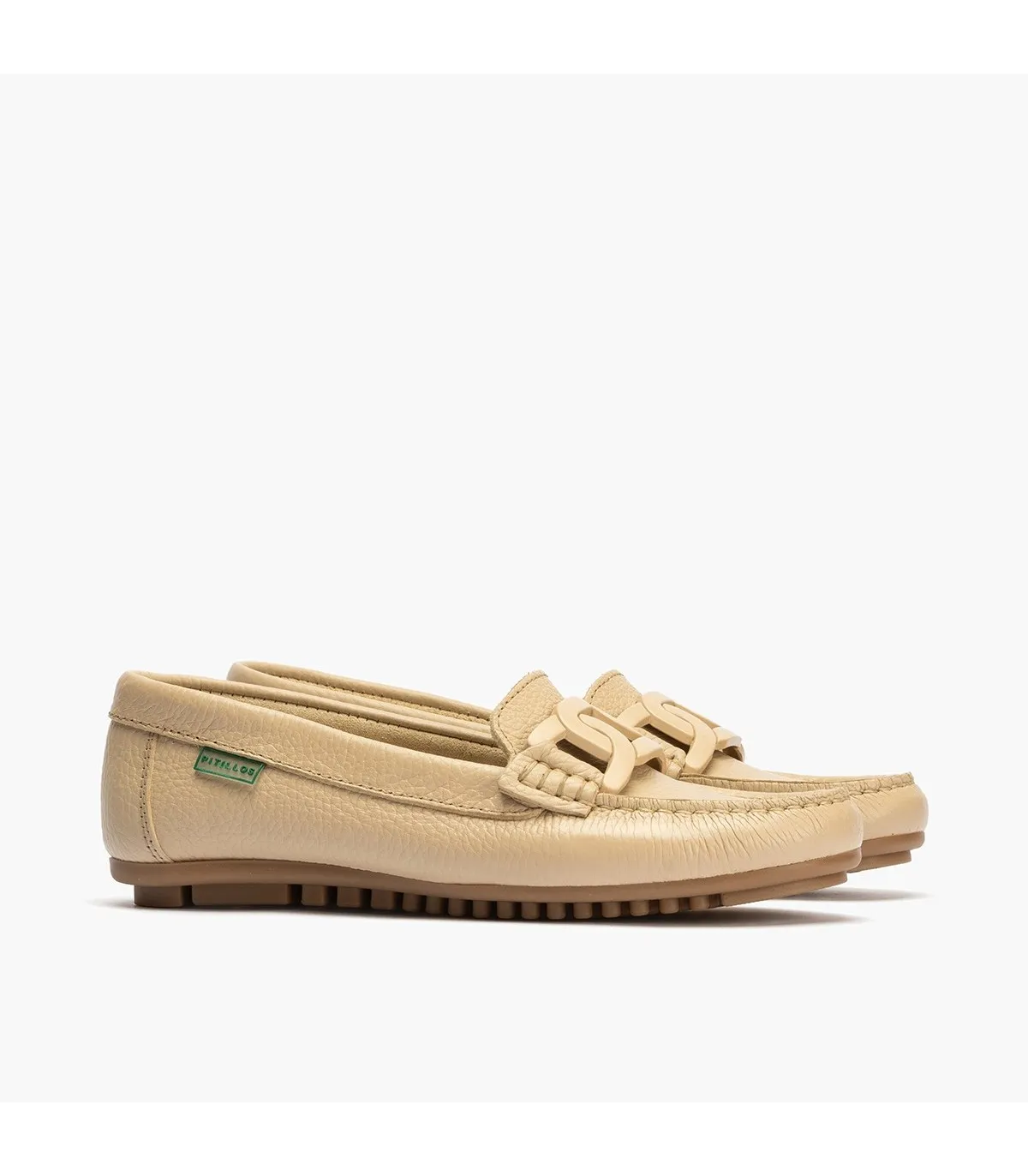 Mocasines de mujer con adorno eslabón y suela de goma CREMA