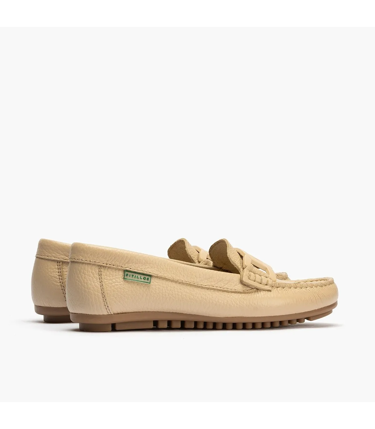 Mocasines de mujer con adorno eslabón y suela de goma CREMA